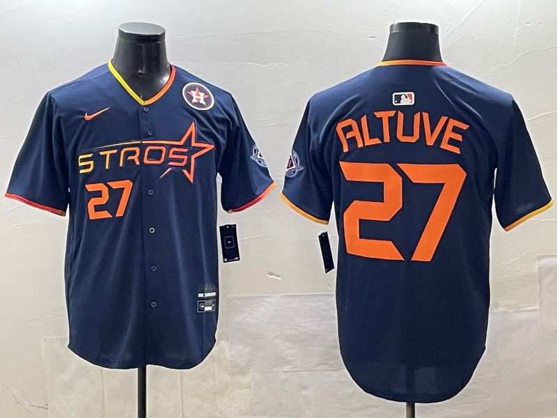 Men Houston Astros #27 Altuve Drak Blue Three generations Joint Name 2025 Nike MLB Jersey style 4->mlb hats->Sports Caps